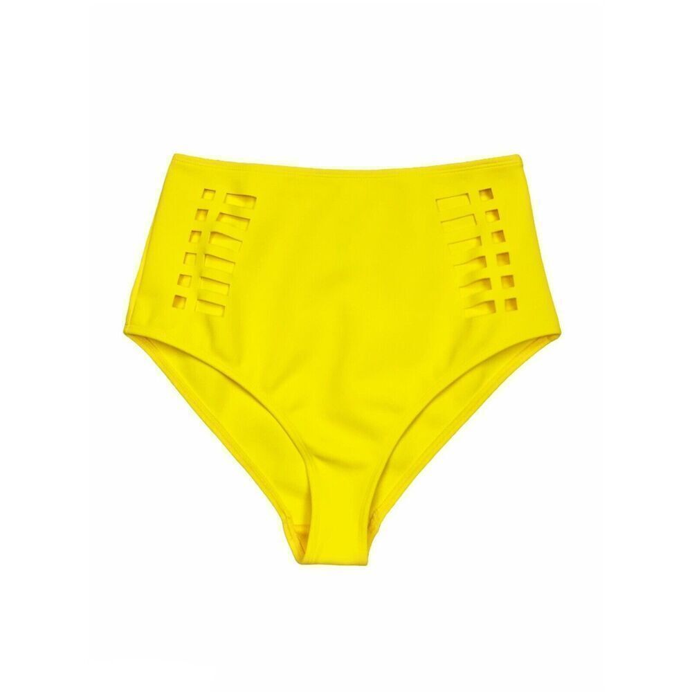 ASOS Swim Yellow High Waist Laser Cut Bikini Bottoms Size‎ 6 NEW